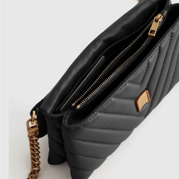 Quince brand New Italian Leather Quilted Wallet Crossbody / Black-Gold - Picture 2 of 9